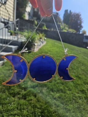 Blue Triple Moon Stained Glass Suncatcher - Resin